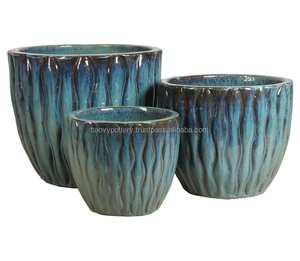 Pots émaillés en céramique ronds d'Eco pour la décoration de jardin, faits à la main au Viet Nam - Product Image 3