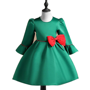 Abiti Natalizi Rossi in Raso per Bambine, Formali al Ginocchio con Decorazione a Fiocco per la <span class=keywords><strong>Collezione</strong></span> Invernale - Product Image 3