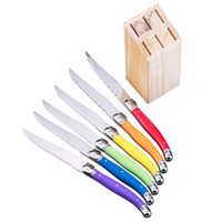 Couteau à steak Laguiole en acier inoxydable avec bloc en bois