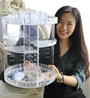 Boîte de rangement transparente, grande boîte transparente avec rotation à 360 degrés pour produits cosmétiques, organiseur rotatif à 360 degrés