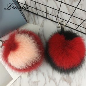 Moda real plata <span class=keywords><strong>Super</strong></span> nuevo diseño Bola con poms llavero en forma <span class=keywords><strong>zorro</strong></span> corazón llavero - Product Image 2
