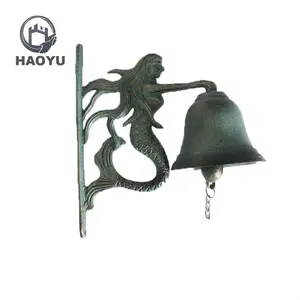 Antique mermaid shaped cast iron hanging door garden bells