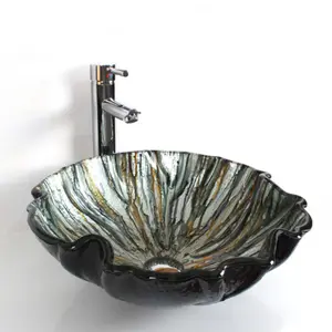 浴室アート洗面器420x145mm黒溶岩強化ガラス素材トイレ手洗い洗面器卸売