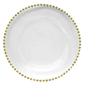 Assiettes à lunch en verre transparent perlé en or, vaisselle et assiette de haute qualité avec motif d'entrée en or