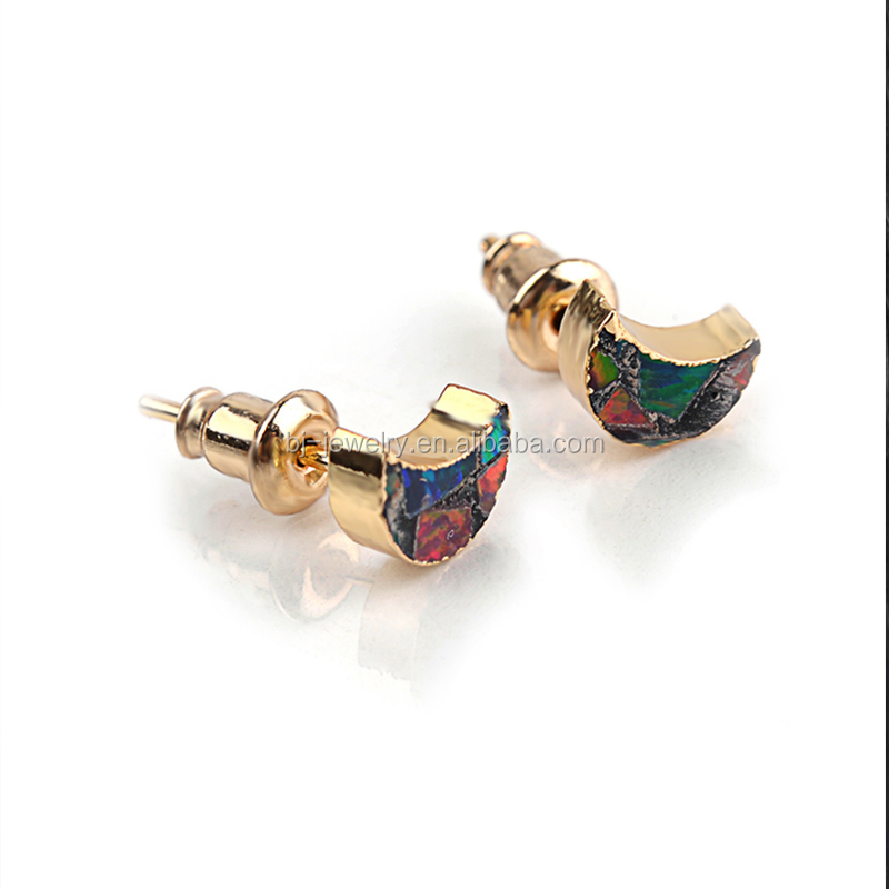 Nuevo diseño de moda Luna forma druzy piedra oro Stud mujeres pendiente joyas