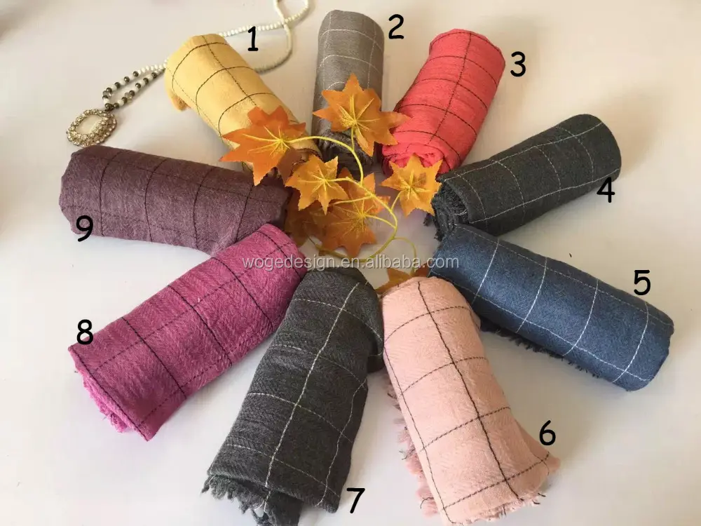 Fashion Yiwu factory Autumn unisex jacquard herringbone rayon plaid scarf with 9colors available