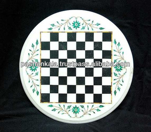 Marble Stone Inlaid <b>Chess</b> Design Coffee <b>Table</b> Top - Product Image 1