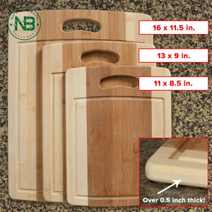 Juego de 3 Tablas de Cortar de Bambú: Tablas de Carnicero Económicas con Ranura para Jugos y Mango; Rebanar Verduras, Pan o Carne; Excelente - Product Image 2