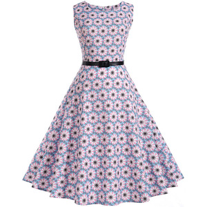 2019 di Estate Midi Floreale Stampato Abito Vintage Tunica 50 s Grande Swing Retro Senza Maniche Abito Da Sera Femme - Product Image 4