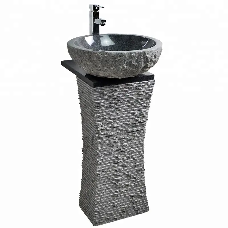 Gran oferta de lavabo de granito con pedestal de piedra negra natural a la venta