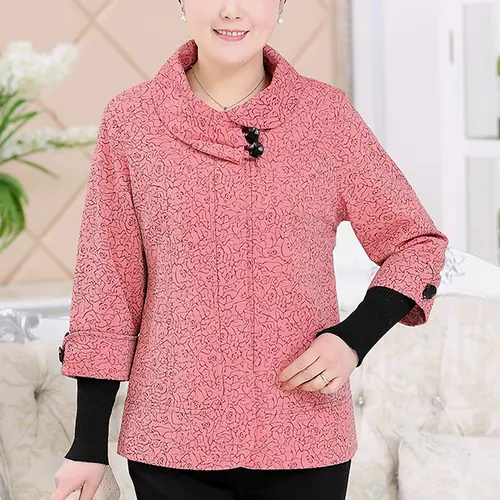 New design hot selling vintage style middle aged ladies blouse casual loose winter plus size fancy splicing older women coat