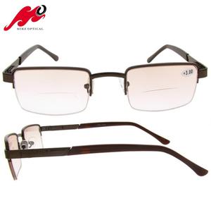 無料サンプル段階的に茶色のガラスレンズ読書用メガネラウンドトップ両用レンズ金属読書用メガネ - Product Image 4