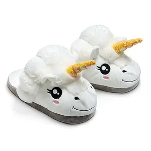 Pantoufles d'animaux personnalisées, en peluche de licorne blanche, sandales de licorne blanche, pour enfants