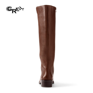 Marrone <span class=keywords><strong>Stivali</strong></span> Alti Al Ginocchio Legno <span class=keywords><strong>Tacco</strong></span> Grosso <span class=keywords><strong>Stivali</strong></span> Invernali Per Le Donne - Product Image 3