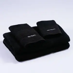 Serviettes de bain noires 100 coton, pour hôtel, personnalisées, avec Logo, vente en gros, 12 pièces
