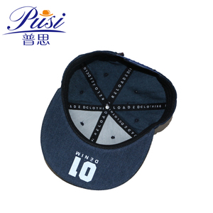 Ücretsiz örnek moda tasarım baskı logosu snapback kap/mavi denim snapback şapka ile PU rozeti çin fabrika özel ucuz şapka - Product Image 3