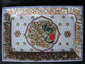 Plateau décoratif en marbre fait main Plateau de service écologique unique avec motif végétal pour usage domestique Assiettes à dîner Plats - Product Image 2