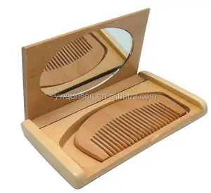 square folding pocket mirror wooden comb mirror