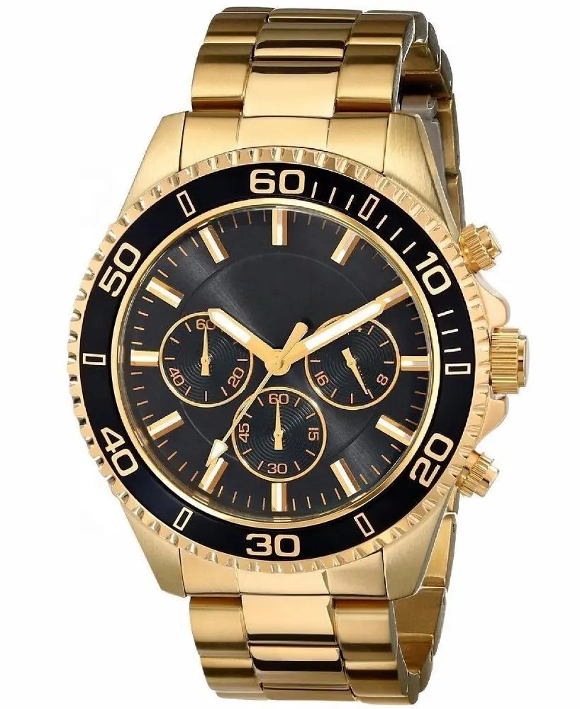 Sapphire Crystal Timepieces Black Dial Chronograph 24K Gold Watch Heavy Luxury Watch