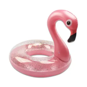 Su sal hayvan yüzen şişme yüzme simidi oyuncak glitters ile flamingo şamandıra