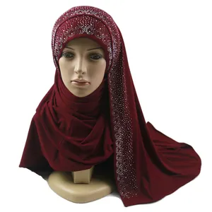 Grosir Desain Baru Desain Baru Jersey Jilbab Katun dengan DMC Desain Batu Anggun untuk Wanita Muslim