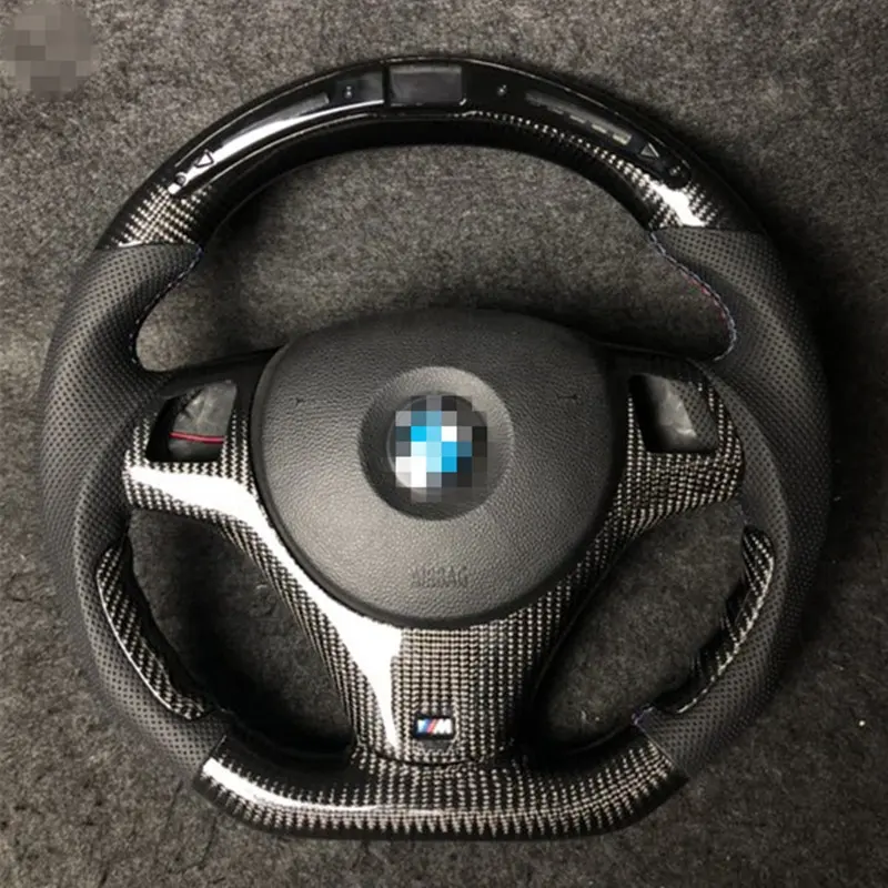 Roda Kemudi LED Mobil Balap, Kustom untuk BMW E90 E92 M3 E93 M3 E82 1M Cincin Serat Karbon Konversi