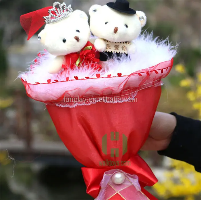 Phim hoạt hình valentine quà plush teddy bear bouquet tùy chỉnh dễ thương cưới đồ chơi sang trọng bouquet