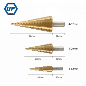 Коническое ступенчатое сверло из быстрорежущей стали 3 шт./лот, набор инструментов для резки металла с титановым покрытием, 4-12 / 20 / 32 мм, резак для отверстий