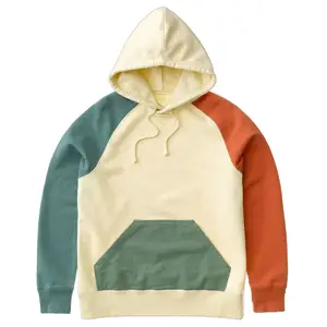 Men's Hip Pop Clothing Urban Fashion Wear Patchwork Hood Sweatshirt With Draw String Raglan Sleeve Organic Cotton Jersey