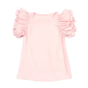 Latest baby ruffle shirts plain design girls clothes sleeveless shirt