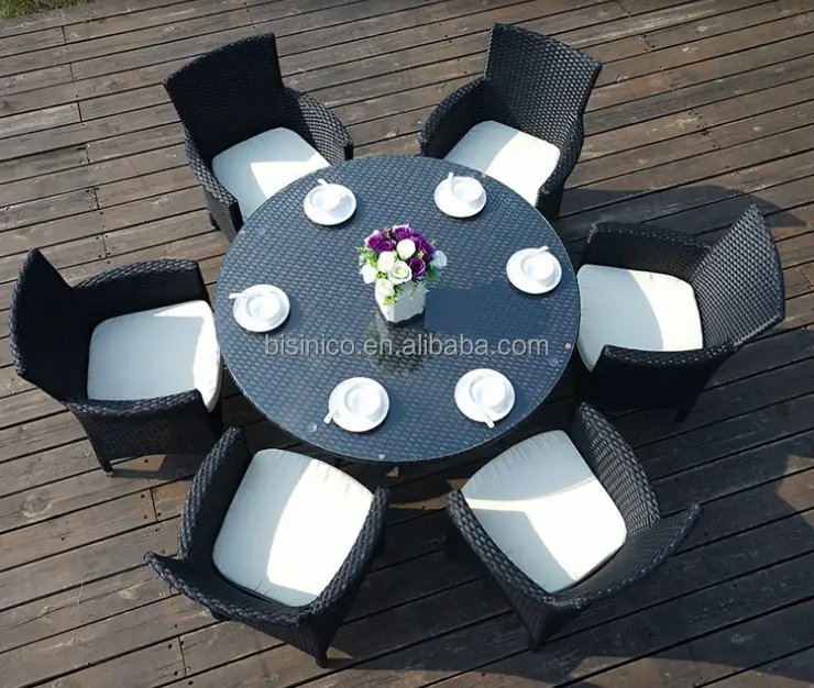 Outdoor Rattan Rotondo Tavolo con 6 Sedie, rotondo Tavolo Da Giardino