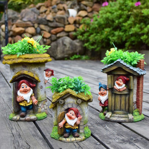 Jardinière en résine en forme de maison de gnome, faite à la main, imperméable, décoration de <span class=keywords><strong>jardin</strong></span> extérieure, style Art Déco, 17x14x15CM, marque Fulin, certifiée BSCI - Product Image 4