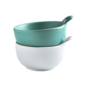 Occidentale personalizzato opaca glazd divertente chip e dip ciotole di cereali per la <span class=keywords><strong>colazione</strong></span> di ceramica ciotola con maniglia - Product Image 2
