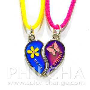 Colliers d'amitié en alliage de zinc en forme de cœur changeant de couleur PHILCHA - Paire d'humeur pour enfants unisexes, cadeau de fête, arc-en-ciel élastique - Product Image 2