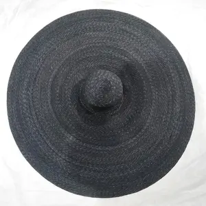 Sombrero de paja Natural para mujer, gorra de ala de 37cm, de gran tamaño, Color negro teñido