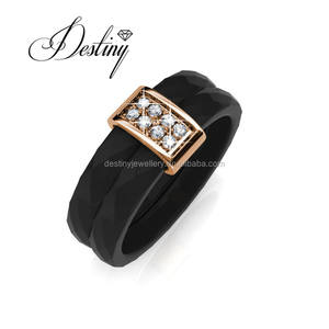 Anillo Doble <span class=keywords><strong>de</strong></span> Cerámica con Cristales <span class=keywords><strong>de</strong></span> <span class=keywords><strong>Swarovski</strong></span>, Chapado en Oro <span class=keywords><strong>de</strong></span> 18K, Accesorio Daisini, Regalo para Mujer - Product Image 1