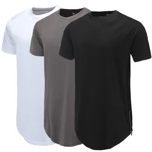 Мужские хлопковые однотонные комплекты больших размеров с круглым вырезом, длинная Мужская футболка, футболка с изогнутым подолом