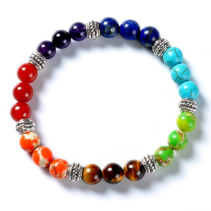 F89 AA Qualità Mens Delle Donne di Boho di Stile <span class=keywords><strong>damigella</strong></span> d'onore regalo di Potere Elastico Giada Logo Personalizzato Chakra Gemma Stretch Colorato Braccialetto di Perline - Product Image 2