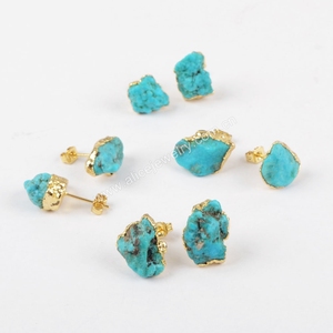 Natural Raw <strong>Turquoise</strong> <strong>Studs</strong> <strong>Earrings</strong>, Freeform Shape <strong>Turquoise</strong> <strong>Earrings</strong> Wholesale - Product Image 1