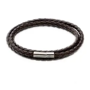 Pulseras trenzadas de cuero para hombre y mujer, brazalete con cierre magnético