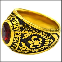 Bague classique en pierre rouge rubis de l'Université du Texas, bijou académique en pierres précieuses avec placage or, en acier inoxydable
