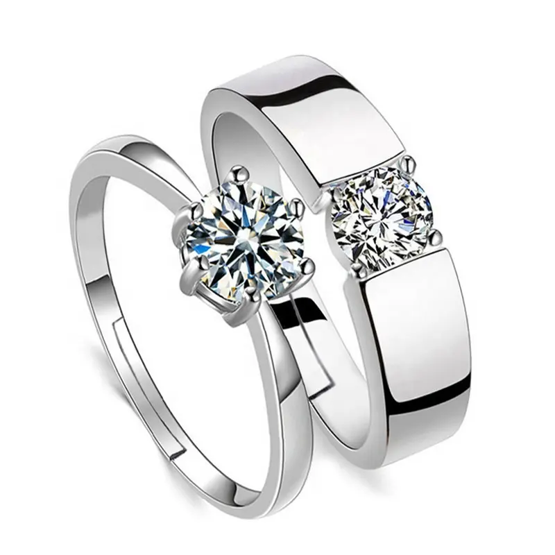 S925 argent pur amour mariage Couple ouvert anneaux réglables ensembles fête fiançailles charme bijoux femmes hommes 2024 chaud