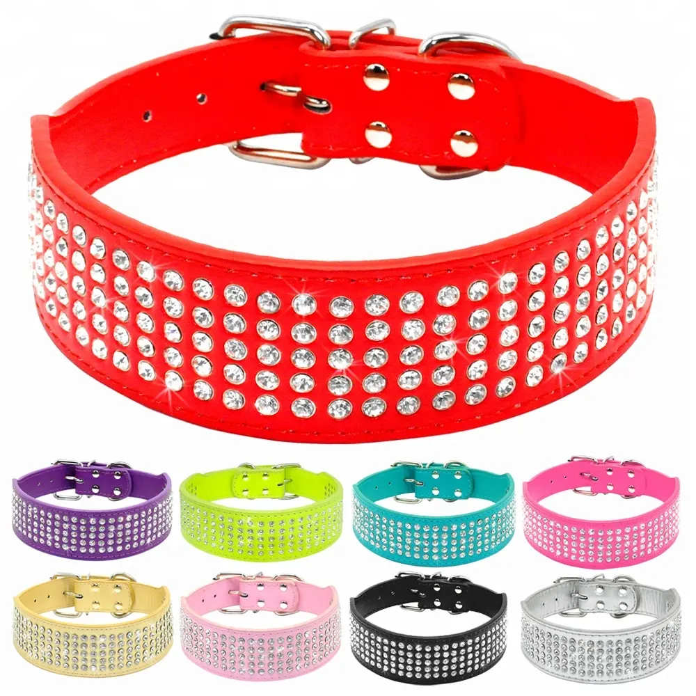 Beirui 9 Màu Sắc 2 Inch Rộng 5 Hàng Đầy Đủ Rhinestone Da Tùy Chỉnh Cá Nhân Vật Nuôi Chó Cổ Áo