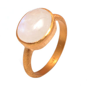 Anillo de plata de ley con piedra lunar arcoíris, acabado mate, oro fino - Product Image 1
