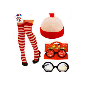 Gorro de Fiesta con Rayas Rojas y Blancas Barato, con Calcetines y Gafas, HPC-0927 - Product Image 1