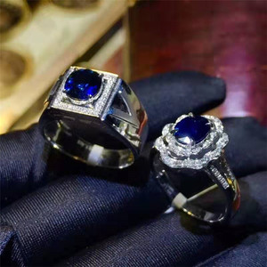 Saudi Arabia Luxury Blue Gemstone Jewelry 18k Gold South Africa Real Diamond 1.4+1.1ct Sri Lanka Natural Sapphire <strong>Couple</strong> <strong>Ring</strong> - Product Image 2