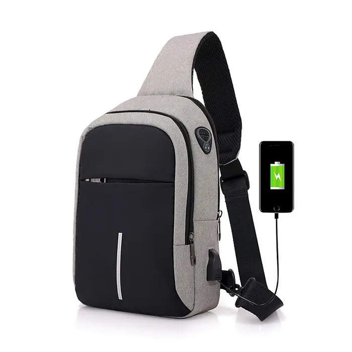 กระเป๋าเดินทางกันน้ำสมาร์ท Satchel Man ชาร์จ USB แจ็คขายส่งผ้าใบ Crossbody กระเป๋าที่มีแถบสะท้อนแสง