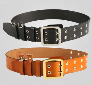 wholesale 4.4cm width extra wide double prongs zinc alloy buckle top quality black brown genuine cow skin leather belts