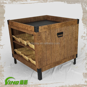 Estante de exhibición de madera Vintage para frutas y verduras, contenedor de exhibición de madera rústica, caja de cajón de almacenamiento de exhibición de panadería - Product Image 2