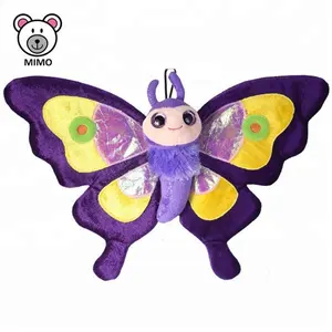 Fábrica de China de peluche animales de peluche de juguete de la mariposa con alas de dibujos animados de los niños de ojos grandes bastante púrpura de mariposa de peluche de juguete